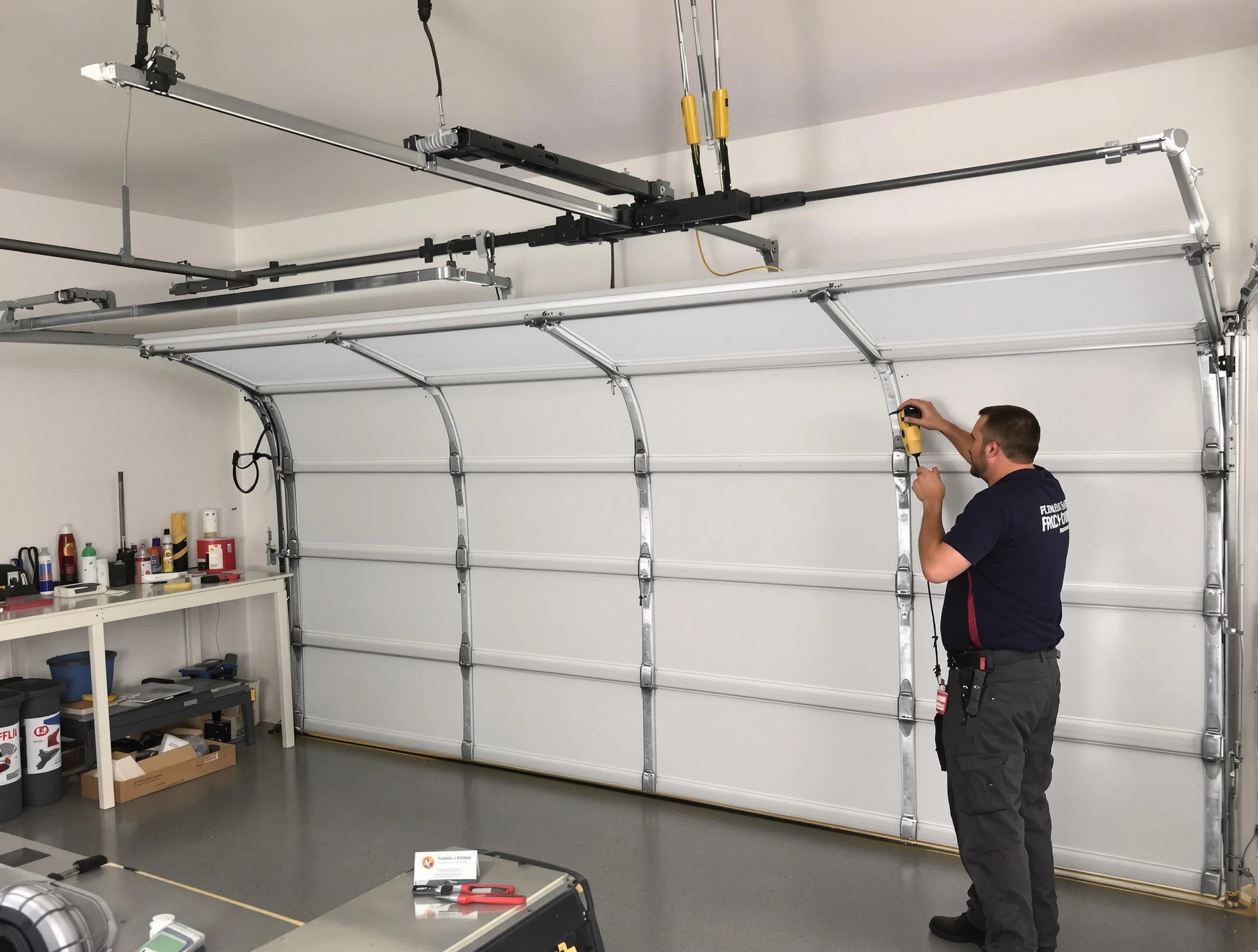 Maplewood Garage Door Repair certified technician performing overhead door system repair in Maplewood