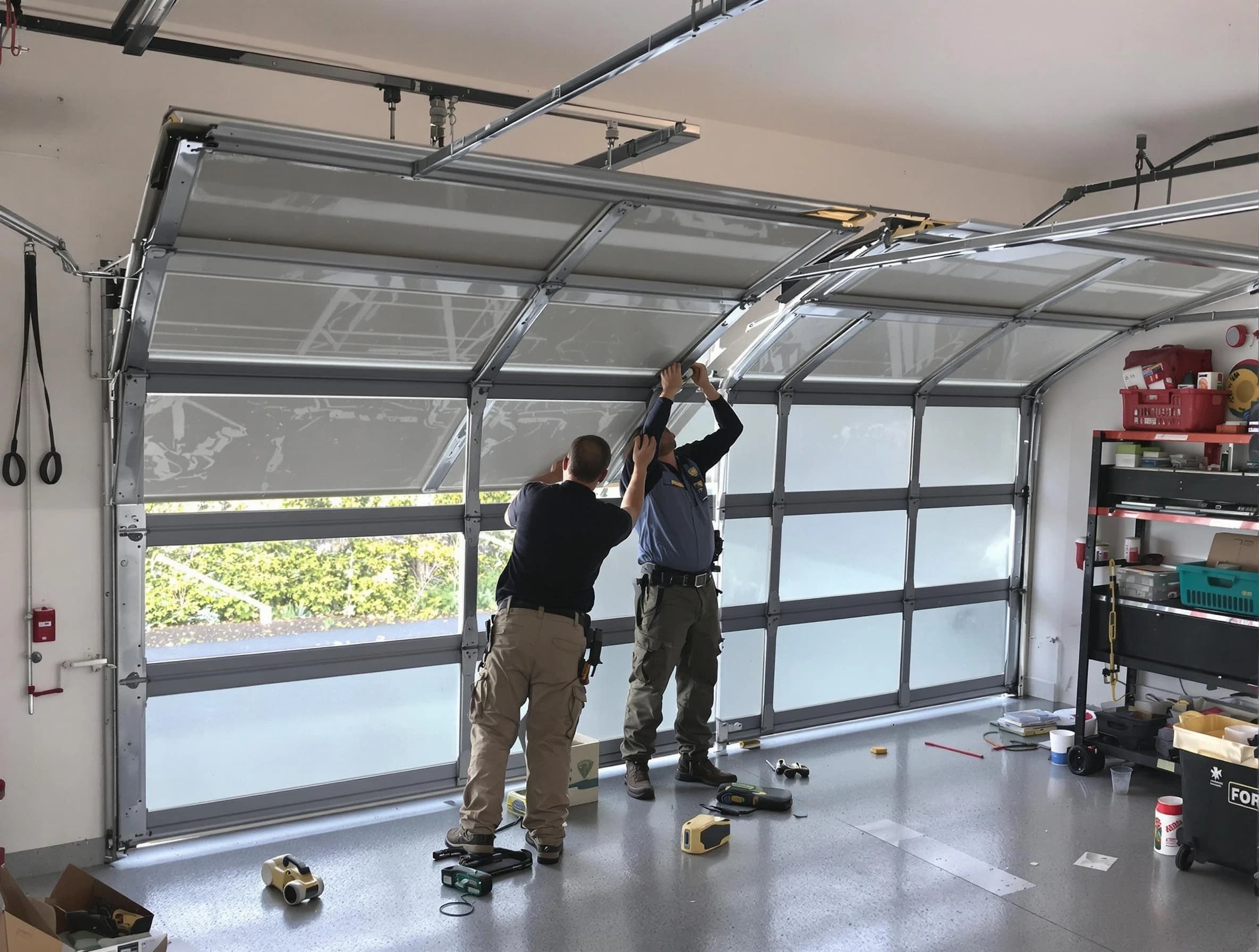 Maplewood Garage Door Repair expert performing precise panel replacement on Maplewood garage door