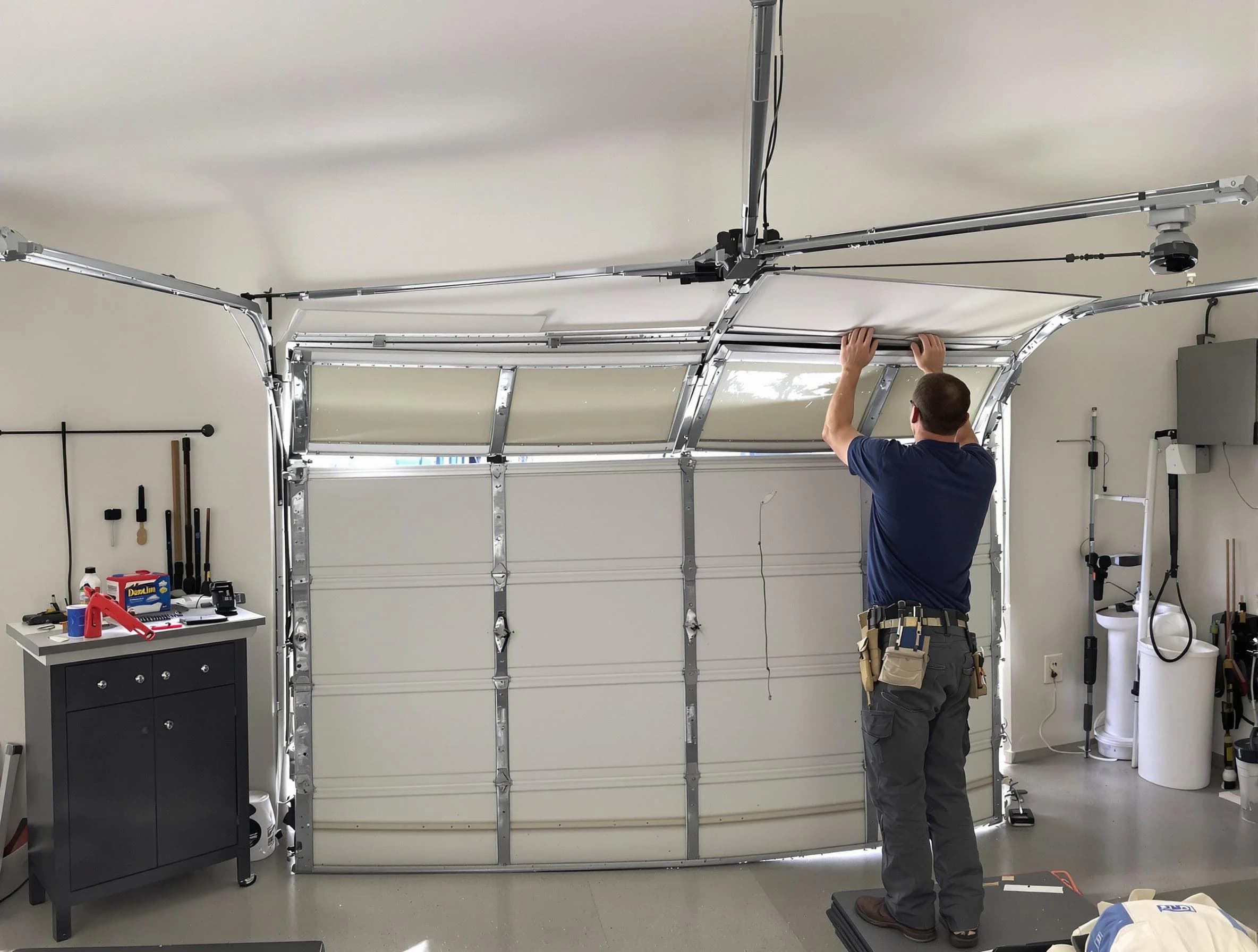 Maplewood Garage Door Repair specialist performing precise section replacement on Maplewood garage door