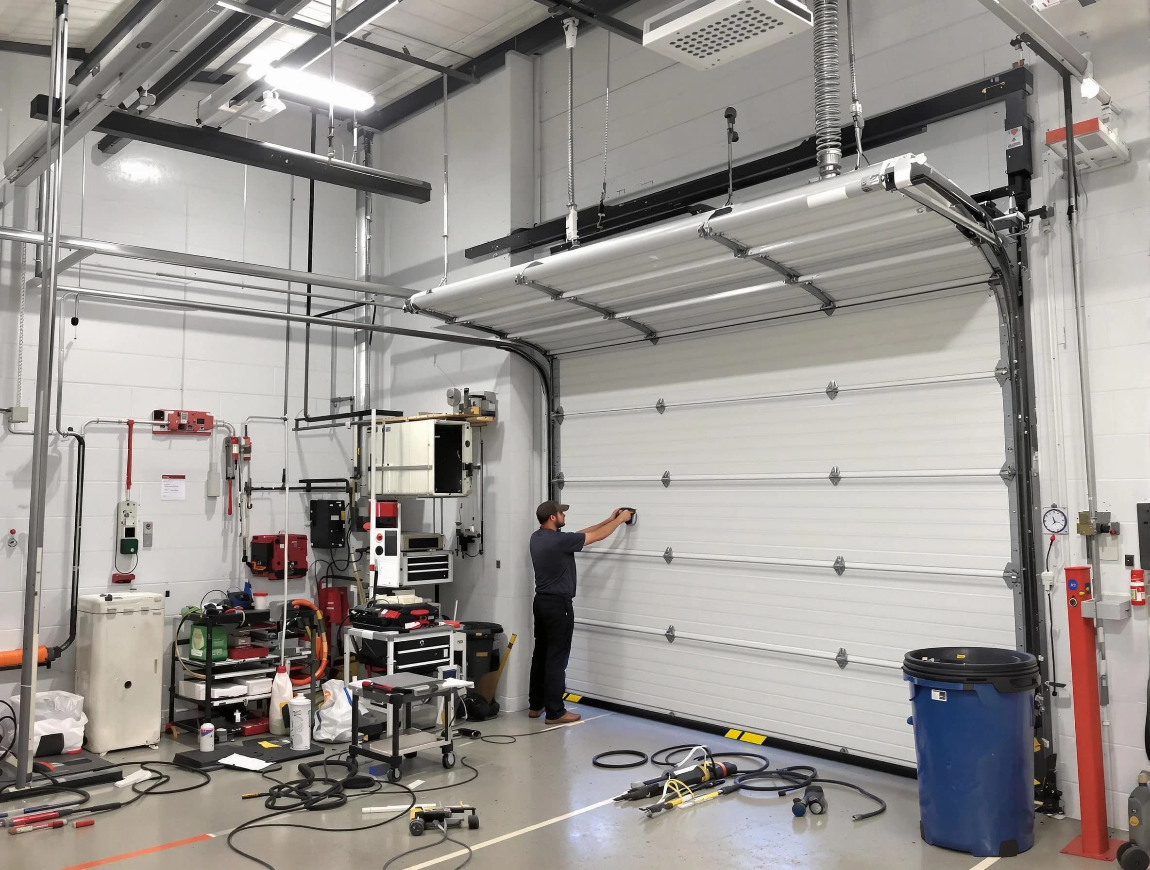 Maplewood Garage Door Repair certified technician performing commercial door repair at a Maplewood business facility