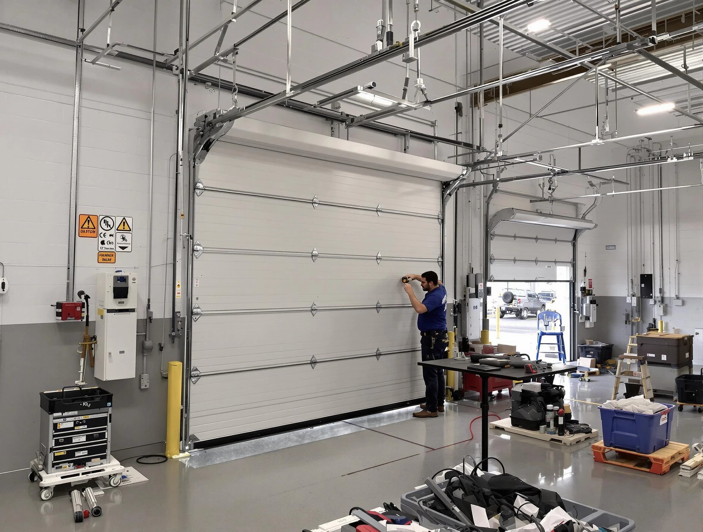 Commercial garage door repair being performed by Maplewood Garage Door Repair expert in Maplewood