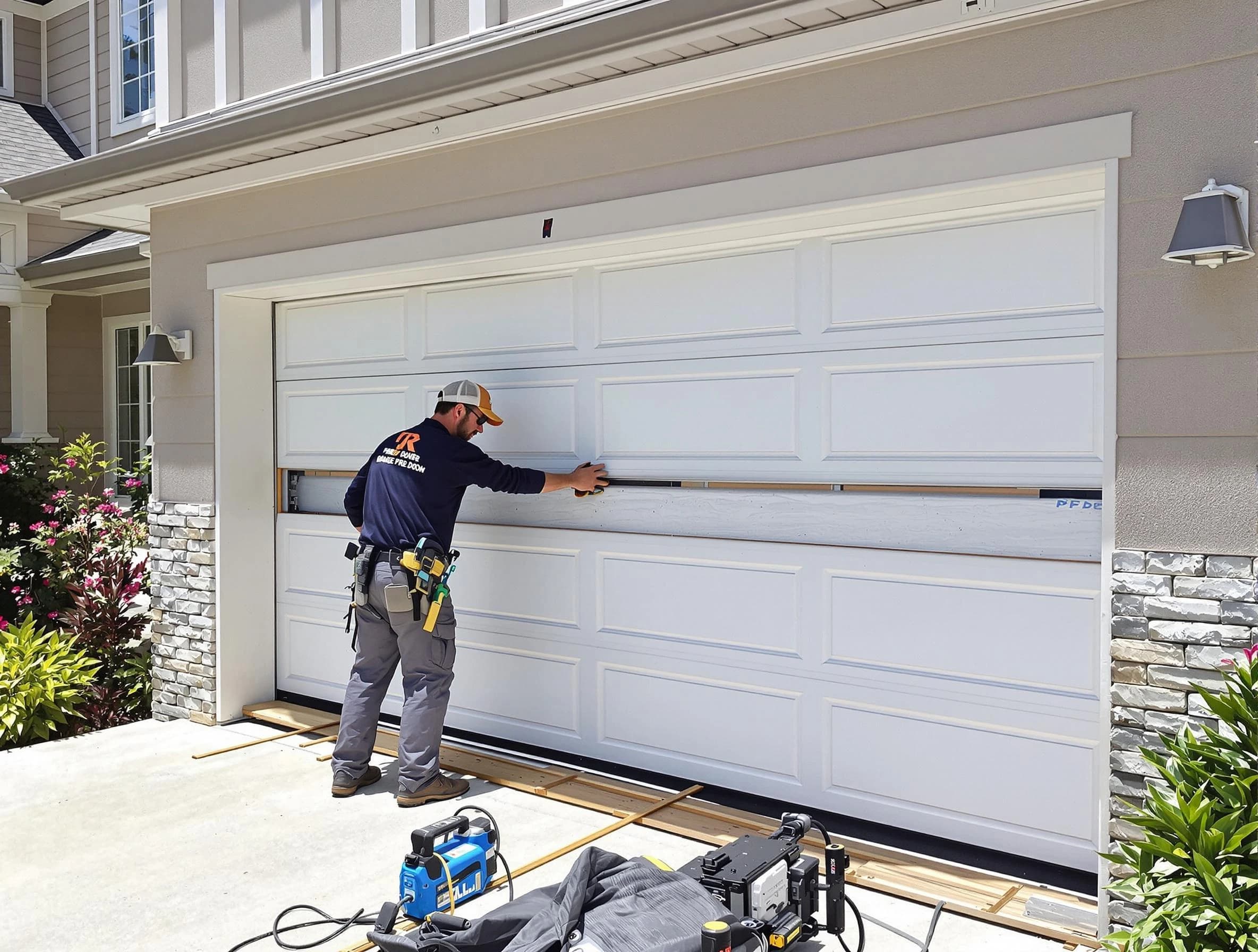 Maplewood Garage Door Repair team performing complete garage door replacement at Maplewood residence