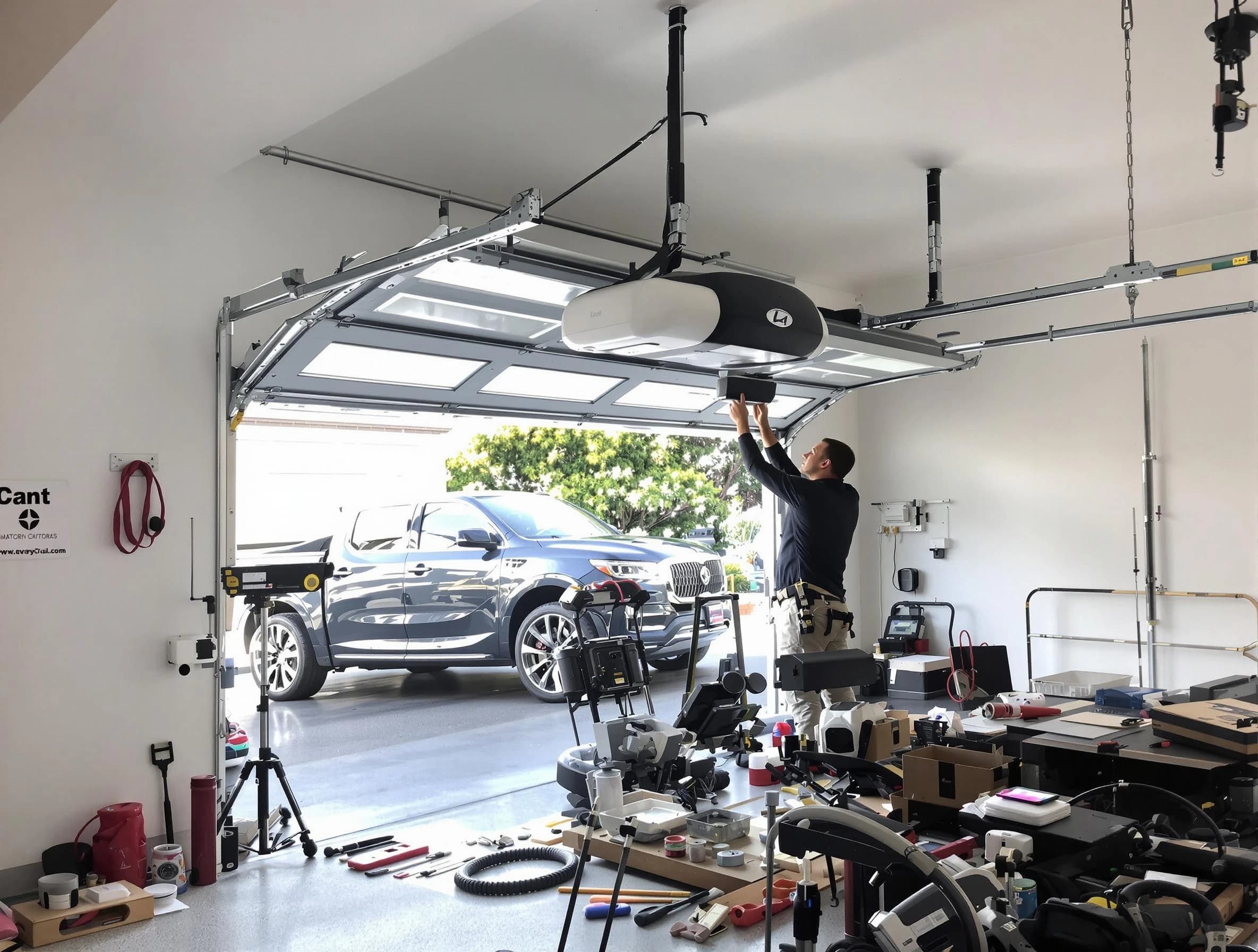 Maplewood Garage Door Repair specialist installing smart garage door opener system in Maplewood home