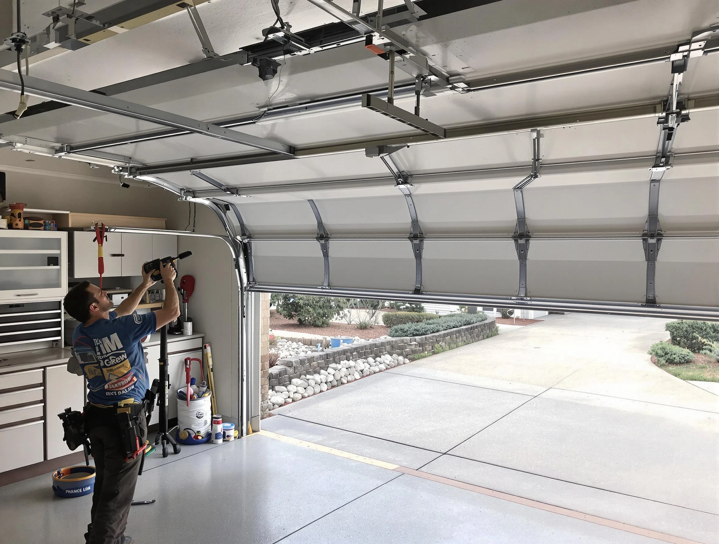 Garage door track repair service by Maplewood Garage Door Repair in Maplewood